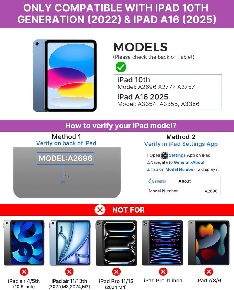 typecase Touch iPad 11th 10th Generation Case with Keyboard (11" 2025, A16 & 10.9" 2022) – 360° Rotatable, 11-Color Backlit, Multi-Touch Trackpad, Pencil Holder, Thin & Light – Light Purple - Image 2